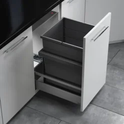 Hailo Abfallsammler 10000221 Triple XL Einbau-Abfalleinsatz 55 L Kunststoff/Metall dunkelgrau für 45 cm Schubkasten