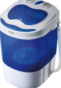 JUNG ADLER AD8051 Mini Waschmaschine mit Schleuder blau, Waschautomat bis 3 KG, Reisewaschmaschine, Miniwaschmaschine, Camping Mobile Waschmaschine, Toploader (1 Kammer)