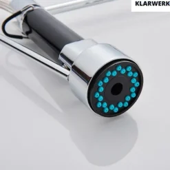 KLARWERK® Björn | Gastronomie Armatur Wandmontage Chrom | Profi Küchenarmatur Edelstahl Zwei Brausen Feder | Doppelspülbecken Wasserhahn Restaurant