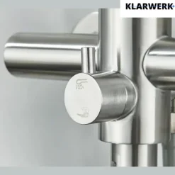 KLARWERK® Max | Gastronomie Armatur Wandmontage Silber| Edelstahl Profi Küchenarmatur mit Handbrause | Mischer Wasserhahn 2 Brausen flacher Auslauf