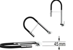 NIEDERDRUCK Wasserhahn Vorfenster Küchenarmatur, Umklappbar 4,5 CM, mit 360° schwenkbarem Auslauf, abnehmbare 2 strahl Handbrause, Verchromt