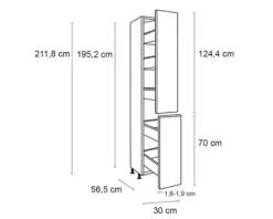 Optifit Apothekerschrank Mats825 BxTxH 30 x 58,4 x 211,8 cm basaltgrau matt zerlegt KFMA HFZ306-8E+