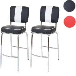 PROREGAL 2er-Set Barhocker Diner Sitzhöhe 70cm Retro 50er Jahre Design Kunstleder Schwarz-Weiß Barstuhl Tresenhocker