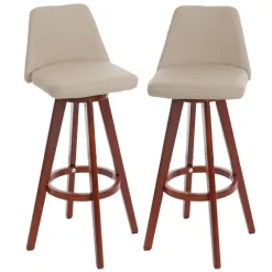 PROREGAL 2er-Set Barhocker drehbar mit Lehne Sitzhöhe 72cm Holz Kunstleder drehbar| Creme Barstuhl Tresenhocker