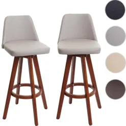 PROREGAL 2er-Set Barhocker drehbar mit Lehne Sitzhöhe 72cm Holz Kunstleder drehbar| Taupe Barstuhl Tresenhocker