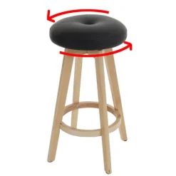 PROREGAL 2er-Set Barhocker drehbar und einfach Sitzhöhe 67cm Holz Kunstleder drehbar Schwarz helle Beine Barstuhl Tresenhocker