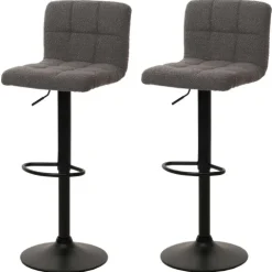 PROREGAL 2er-Set Barhocker gepolstert mit Lehne Sitzhöhe 63-83cm höhenverstellbar drehbar Stoff Boucle Dunkelgrau| Tresenhocker Barstuhl