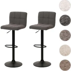 PROREGAL 2er-Set Barhocker gepolstert mit Lehne Sitzhöhe 63-83cm höhenverstellbar drehbar Stoff Boucle Grau| Tresenhocker Barstuhl