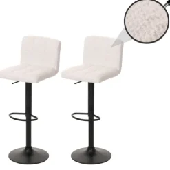 PROREGAL 2er-Set Barhocker gepolstert mit Lehne Sitzhöhe 63-83cm höhenverstellbar drehbar Stoff Boucle Weiß| Tresenhocker Barstuhl