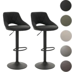 PROREGAL 2er-Set Barhocker gepolstert mit Lehne Sitzhöhe 60-82cm Fußablage drehbar Kunstleder Metall Braun Barstuhl Tresenhocker