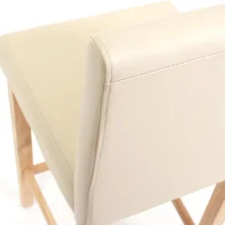 PROREGAL 2er-Set Barhocker gepolstert mit Lehne Barstuhl Kunstleder Sitzhöhe 74cm helle Füße| Creme