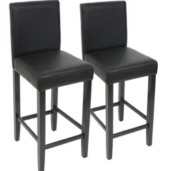 PROREGAL 2er-Set Barhocker gepolstert mit Lehne Barstuhl Kunstleder Sitzhöhe 74cm dunkle Füße| Schwarz