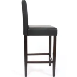 PROREGAL 2er-Set Barhocker gepolstert mit Lehne Barstuhl Kunstleder Sitzhöhe 74cm dunkle Füße| Schwarz