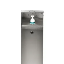 PROREGAL Robuster Handdesinfektionsspender Mit Hubmechanismus Bodenmontage HxBxT 115 x 18 x 13 cm Edelstahl Silber