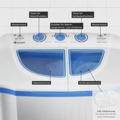 tectake Mini-Waschmaschine 4,5 kg, 3,5 kg Schleuder - Energieeffizient - Blau/Weiß, 65x40x75 cm Blau/Weiß
